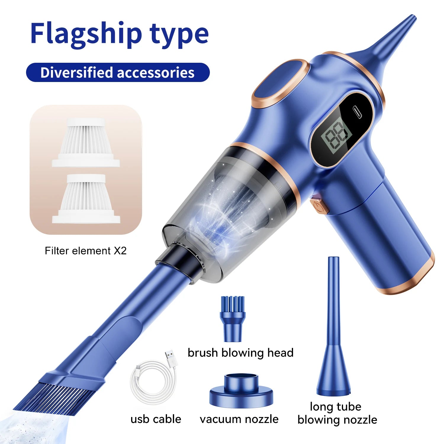 Mini Wireless Car Vacuum Cleaner 60W Cordless Handheld HEPA Bagless for Car Home Sofa Carpet Office