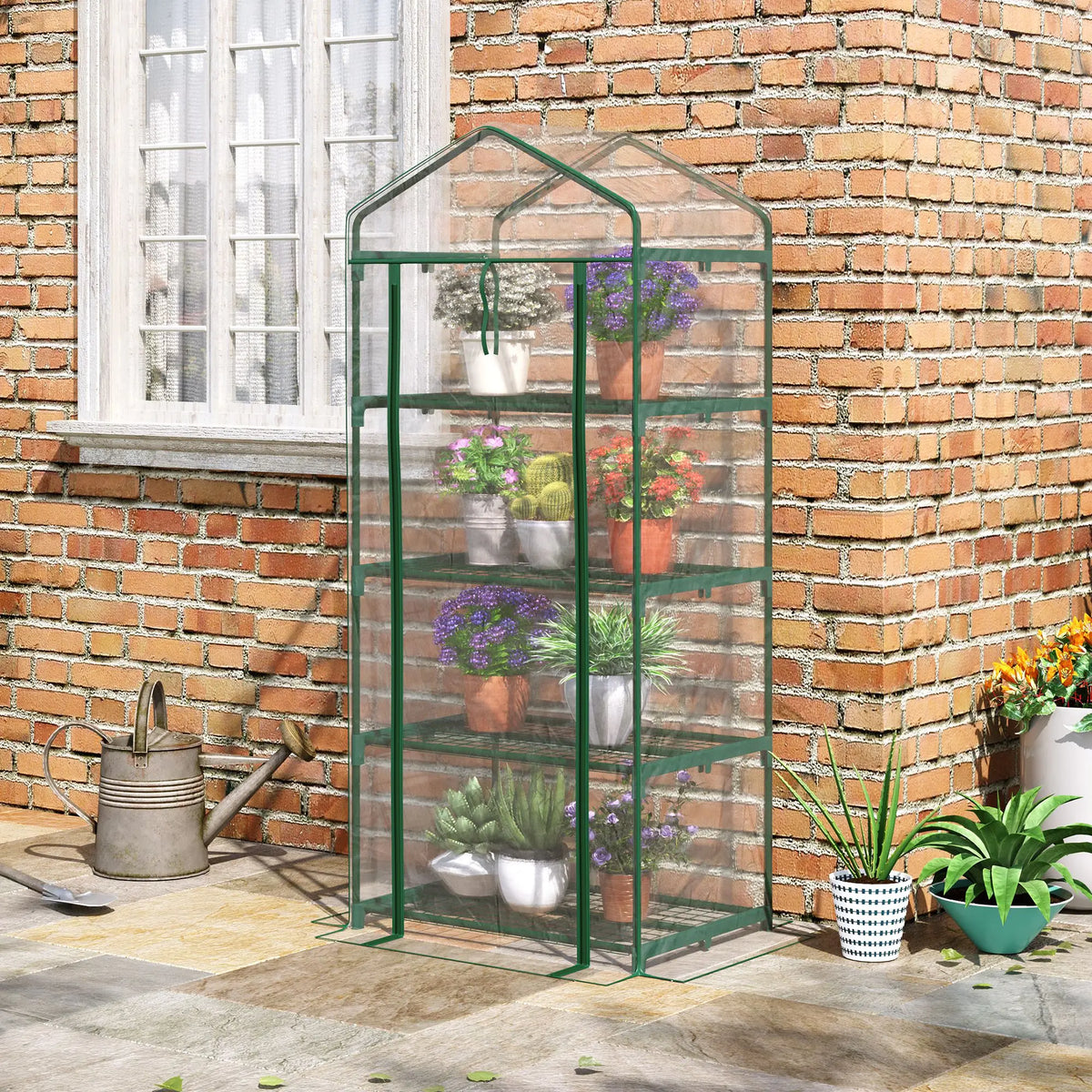 Portable 4-Tier Mini Greenhouse Plant Grow House with Clear Cover, Outdoor