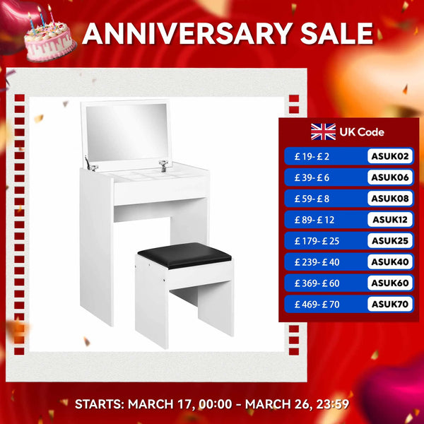 Dressing Table Set with Flip-Up Mirror and Padded Stool
