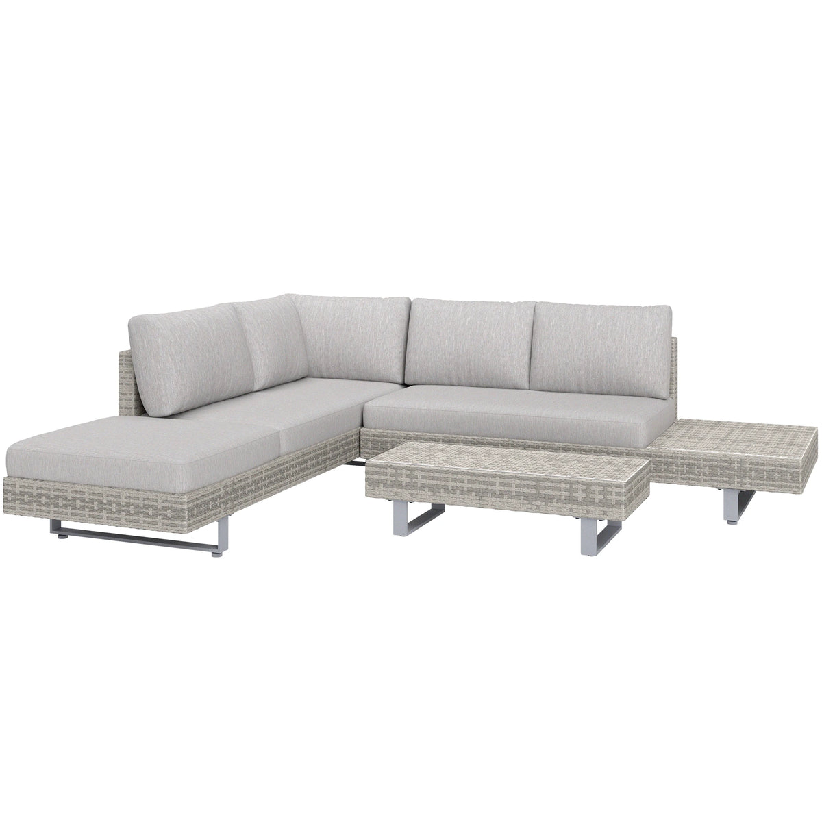 3 Piece Rattan Garden Furniture Set, Wicker Sofa Set with 3-Seater Sofa, Loveseat & Coffee Table, Grey
