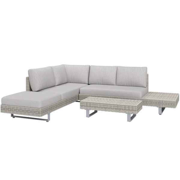 3 Piece Rattan Garden Furniture Set, Wicker Sofa Set with 3-Seater Sofa, Loveseat & Coffee Table, Grey