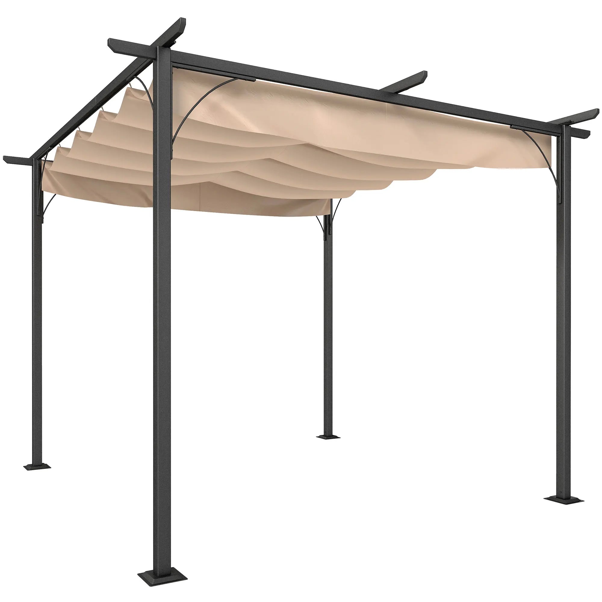 3 x 3m Metal Pergola with Retractable Anti-UV Canopy, Drainage Holes and Ground Stakes