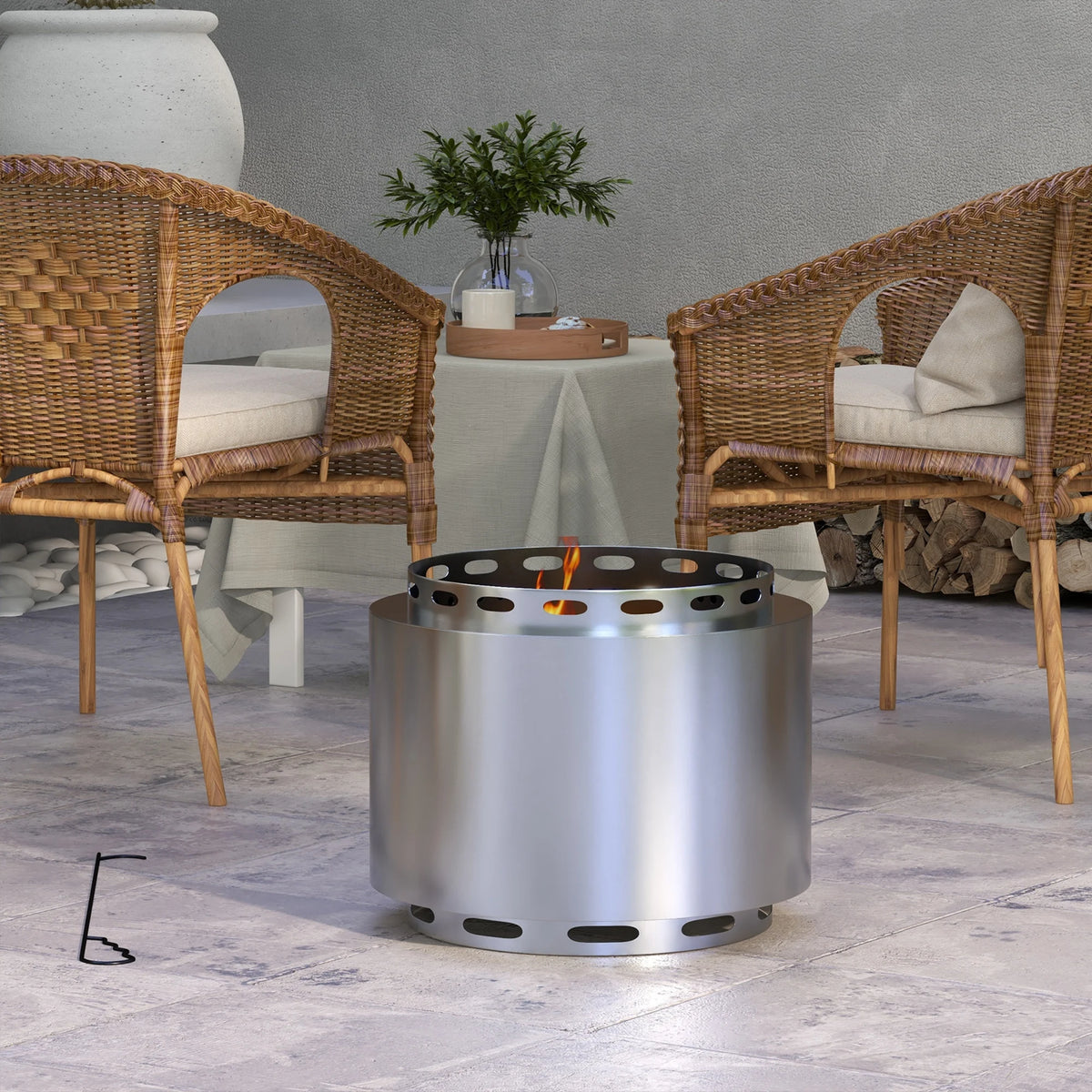 Smokeless Stainless Steel Fire Pit with Poker, 48.5cm