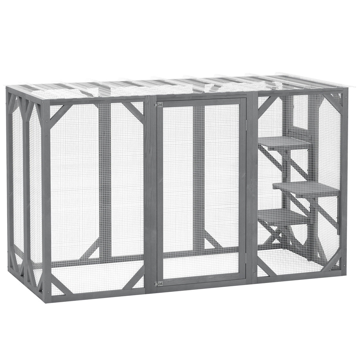 71" Wooden Cat House with 3 Platforms, Large Door for Multiple Cats