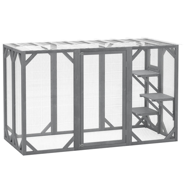 71" Wooden Cat House with 3 Platforms, Large Door for Multiple Cats