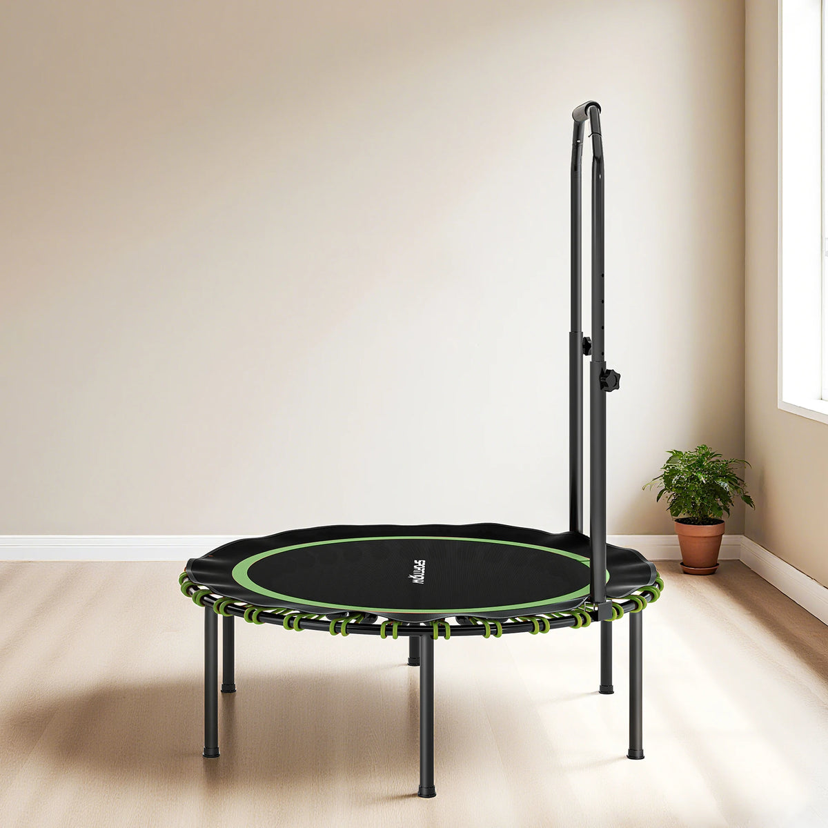 40'' Foldable Fitness Trampoline, Mini Trampoline Bungee Rebounder with 5-Level Adjustable Handle for Adults Indoor Outdoor