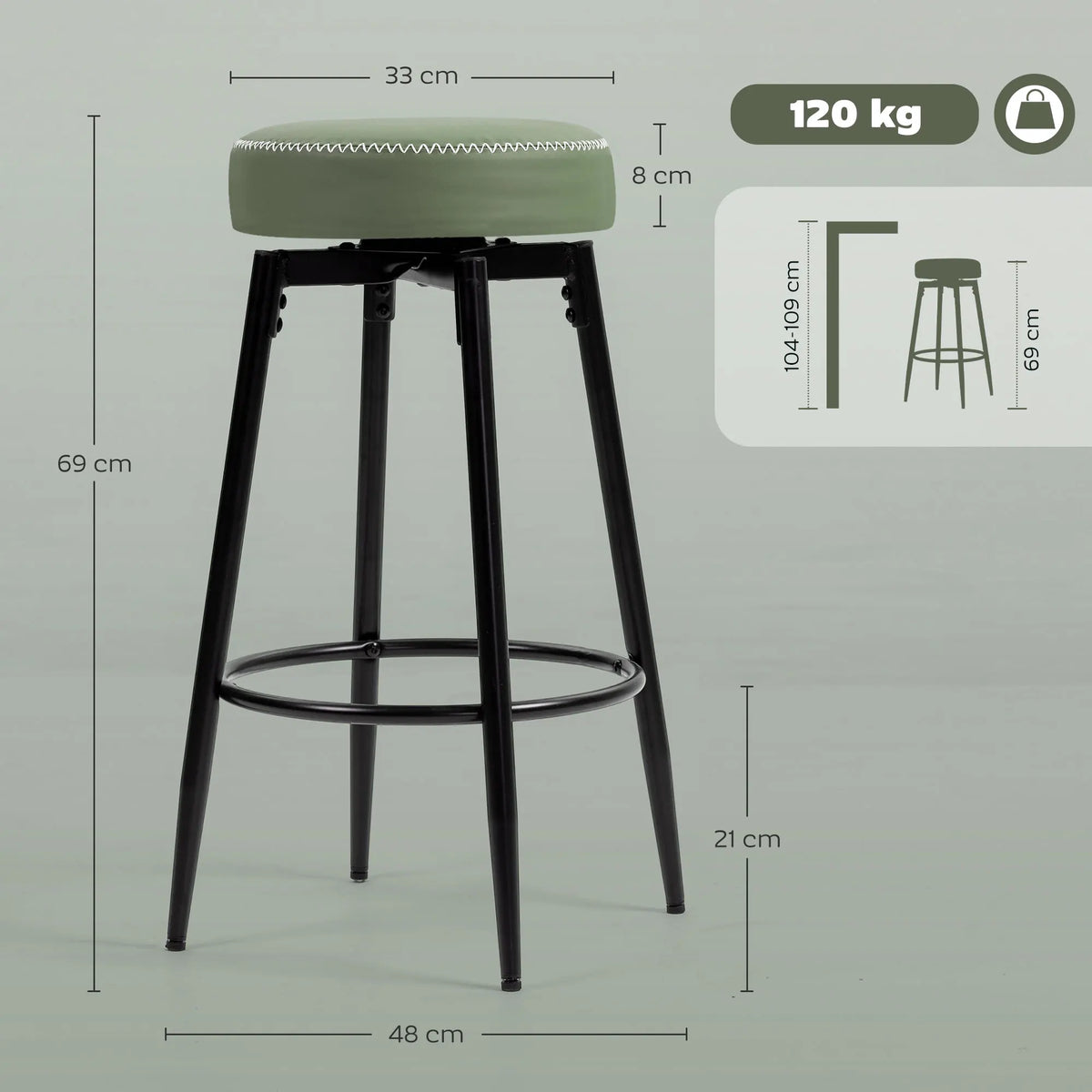 Swivel Bar Stools Set of 2, PU Leather Barstools with Footrest