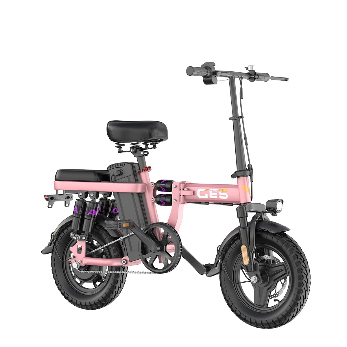 GE5 14 Inch Folding Electric Bike with 250W Motor and 48V Removable Battery, Pink