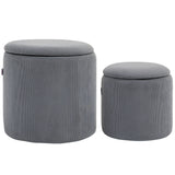 Set of 2 Corduroy Storage Ottomans with Removable Padded Lids | Nesting Footstools for Living Room