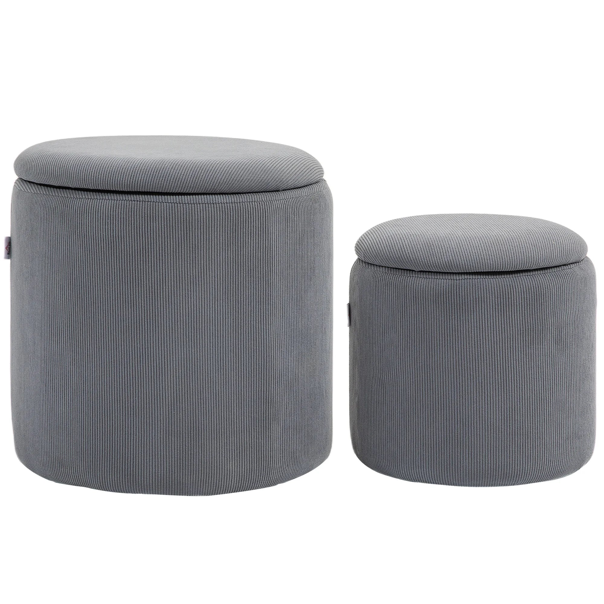 Set of 2 Corduroy Storage Ottomans with Removable Padded Lids | Nesting Footstools for Living Room