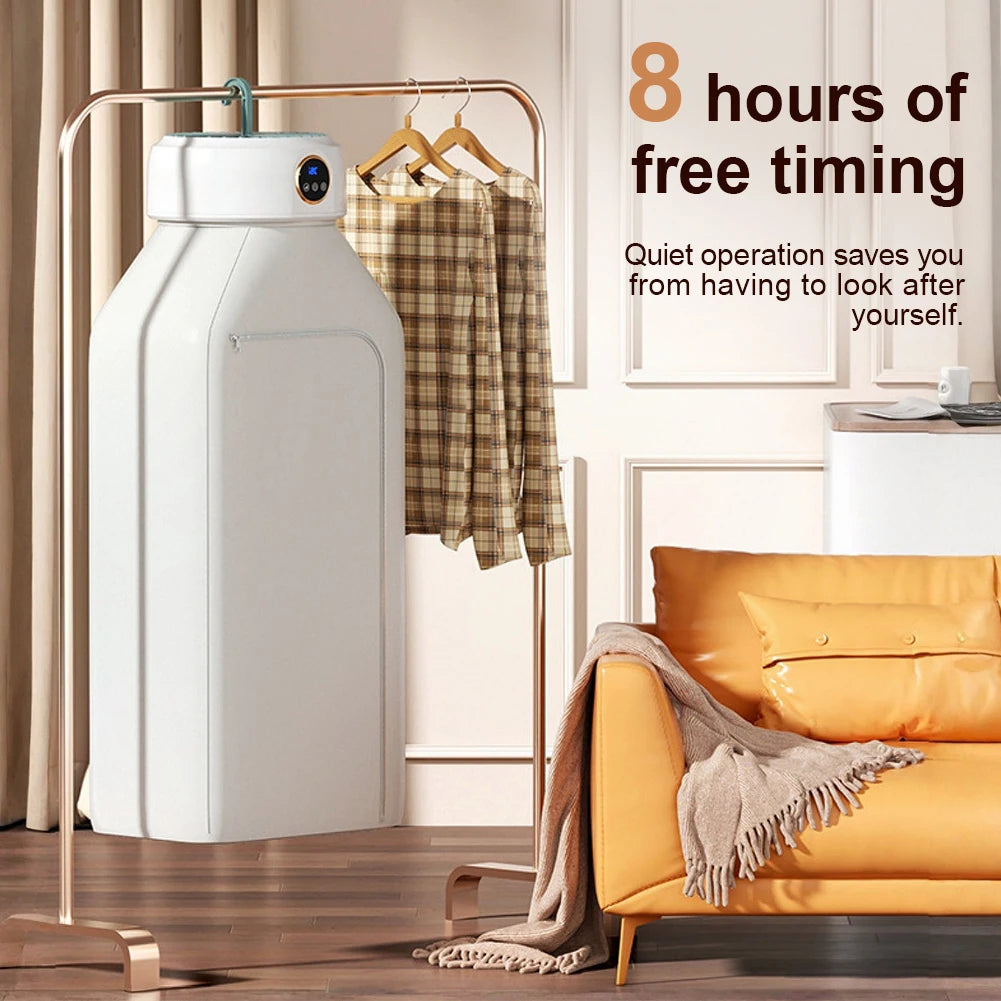 Portable Electric Clothes Dryer with 1–8 Hour Timer, Foldable Drying Bag for Small Loads