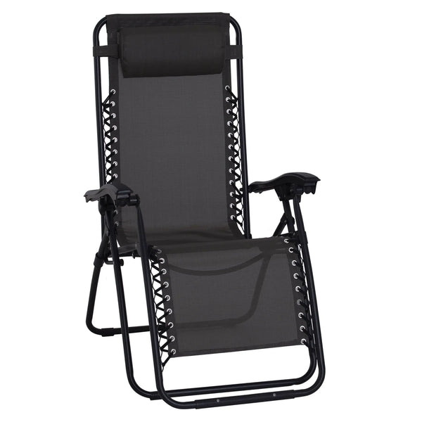 Zero Gravity Chair, Metal Frame Texteline Armchair, Outdoor Folding and Reclining Sun Lounger, Black