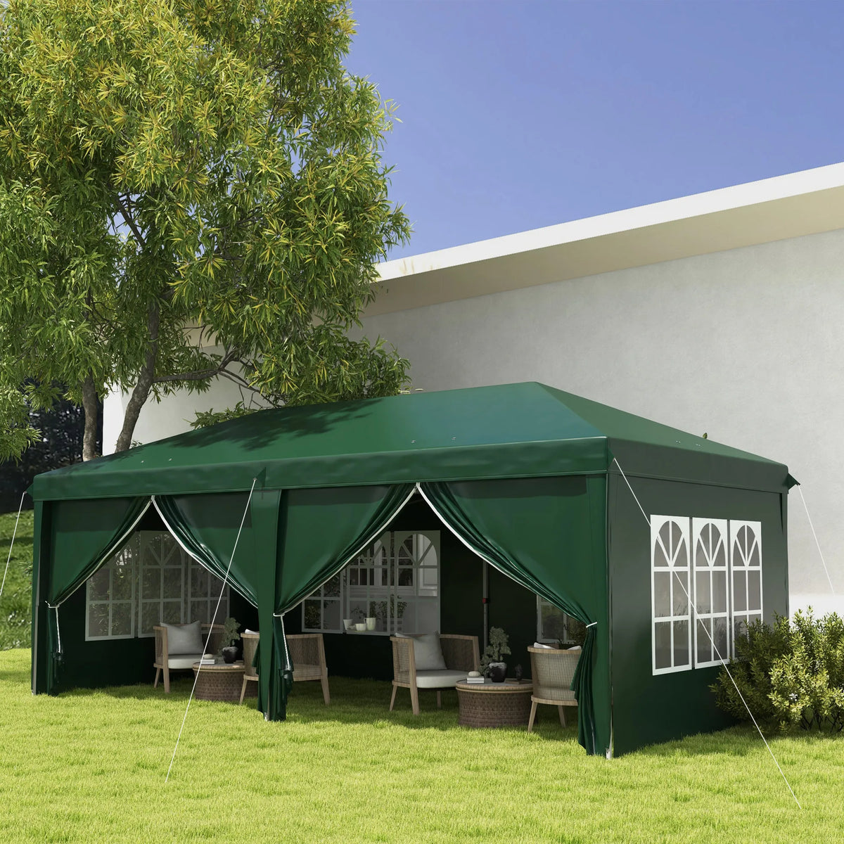 Pop Up Gazebo 3x6m with 6 Removable Sides and Windows Powder Coated Steel 12 Drainage Holes and Carry Bag