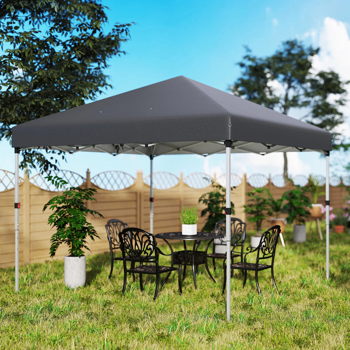 3 x 3m Pop-Up Gazebo with 2 Sidewalls, Sandbags and Wheeled Bag, Dark Grey