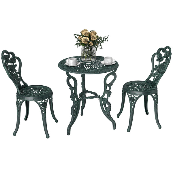 Cast Aluminium Outdoor Patio Garden Bistro Table & Chair Set, Green (3-Piece)