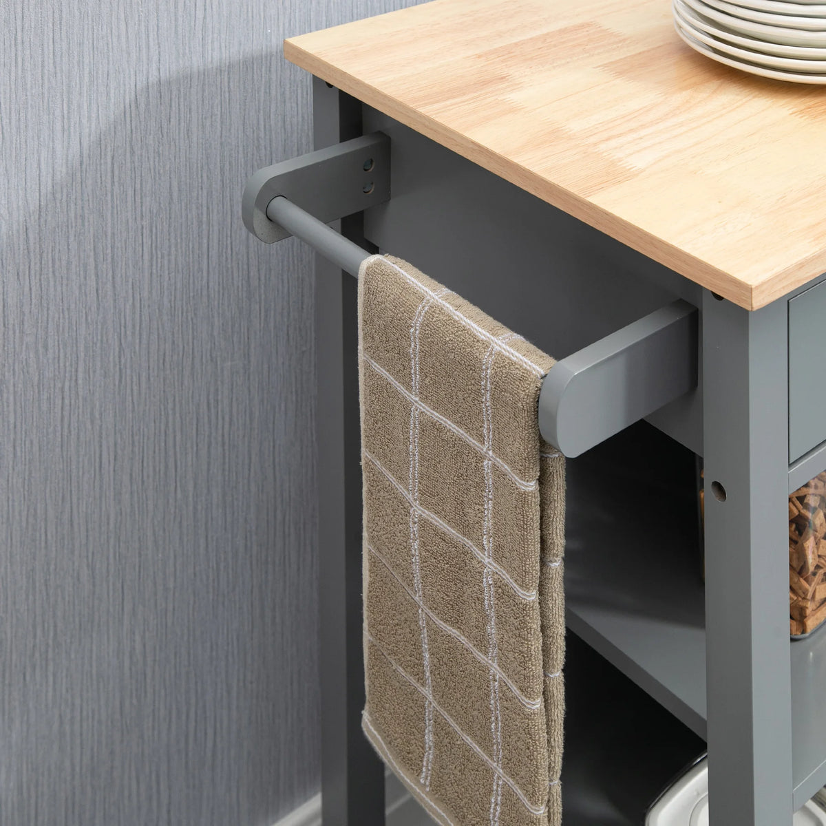 Compact Kitchen Trolley Utility Cart on Wheels with Open Shelf, Grey