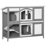 Two Tier Wooden Rabbit Hutch with Openable Roof Slide-Out Tray Two Ramps and Lockable Doors for 2 Rabbits