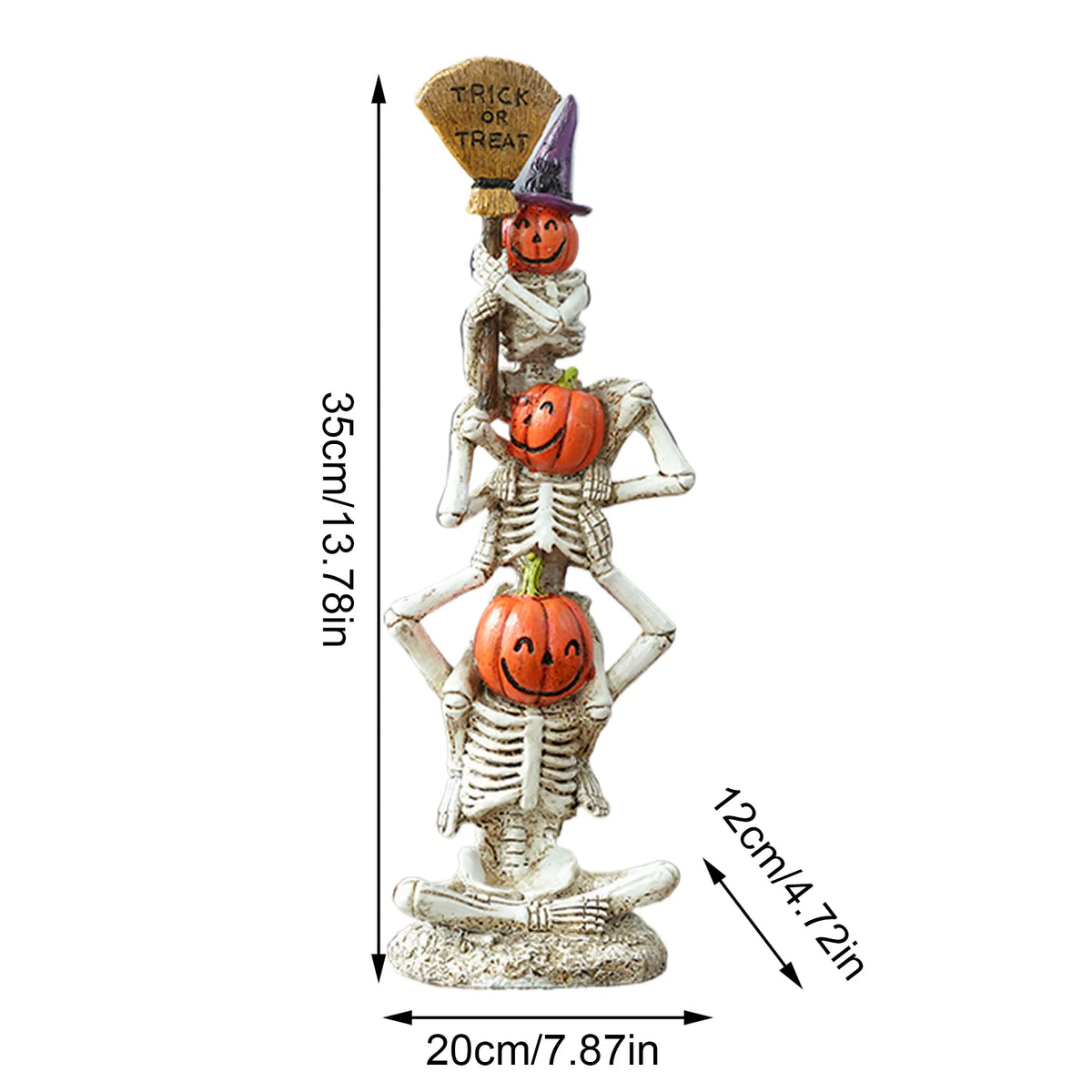 Halloween Skeleton with Stacked Pumpkins Resin Ornament, 32cm