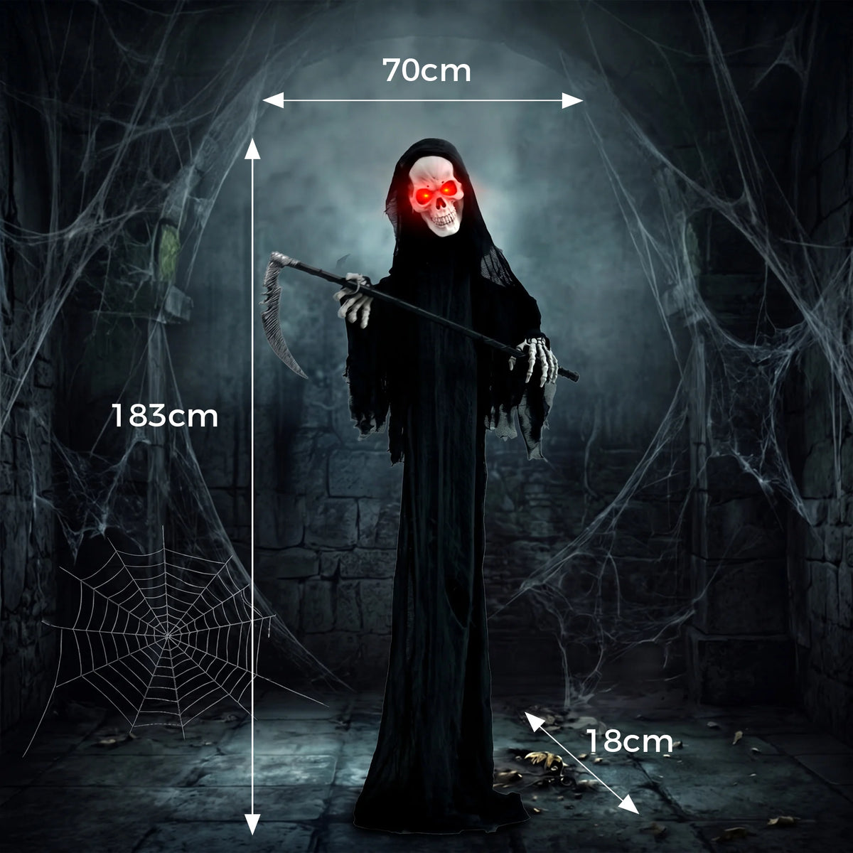 72in/183cm Life-Size Animated Grim Reaper with Scythe