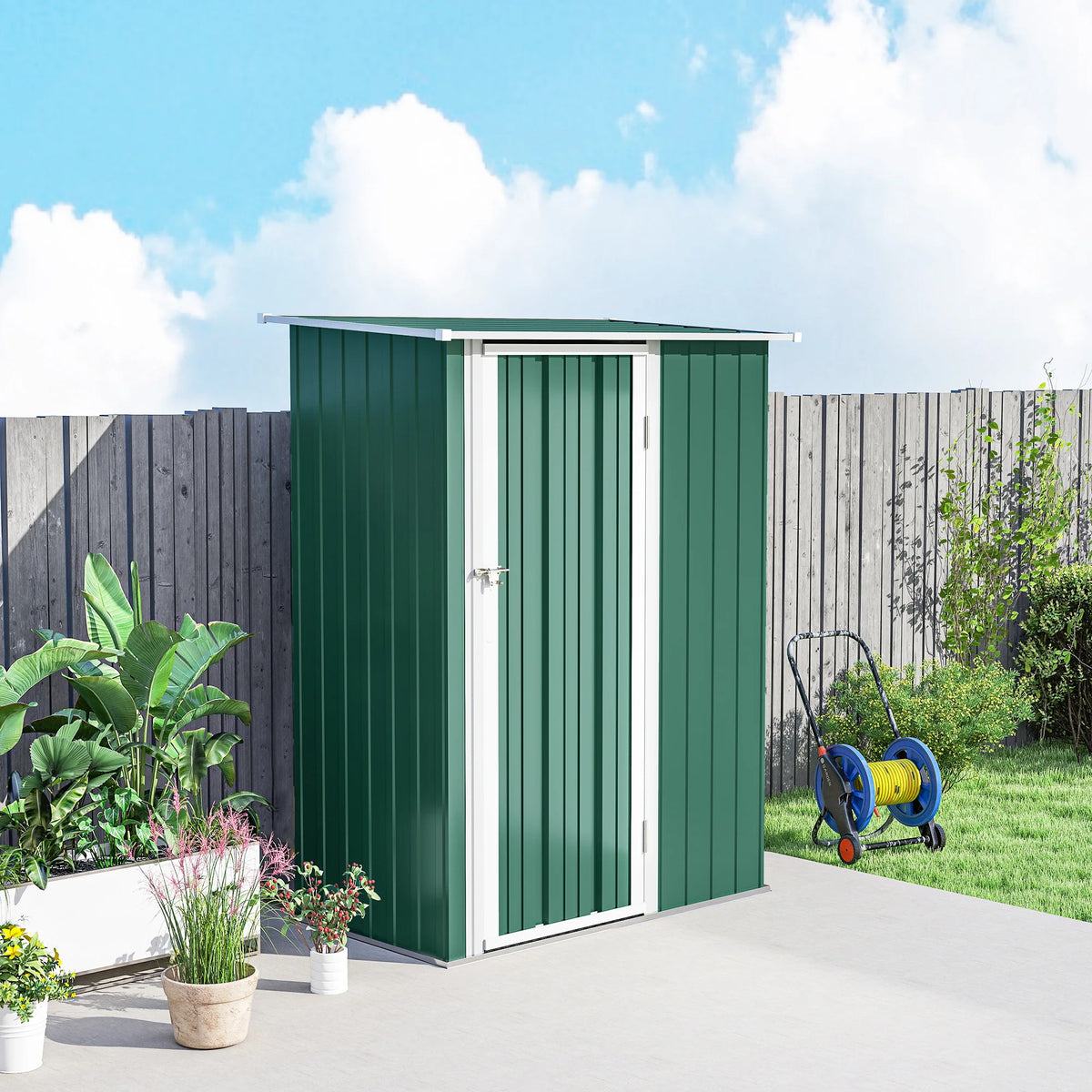 Metal Garden Storage Shed with Latched Door, 142 x 86cm, Green