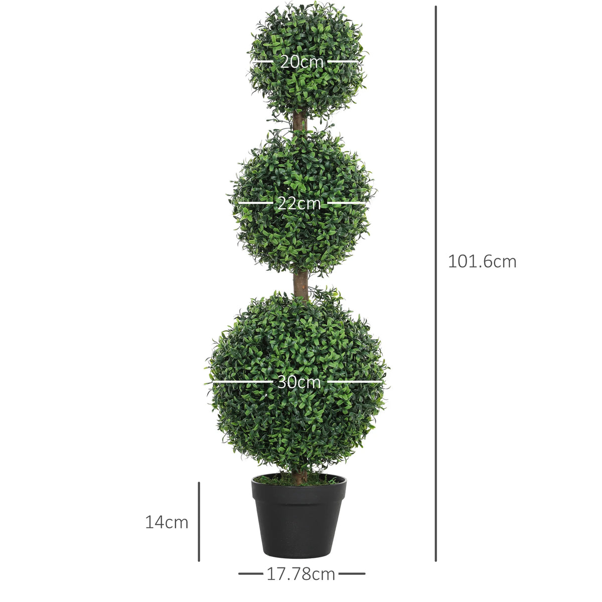Set of 2 Decorative Artificial Plants Boxwood Trees in Pot, Green