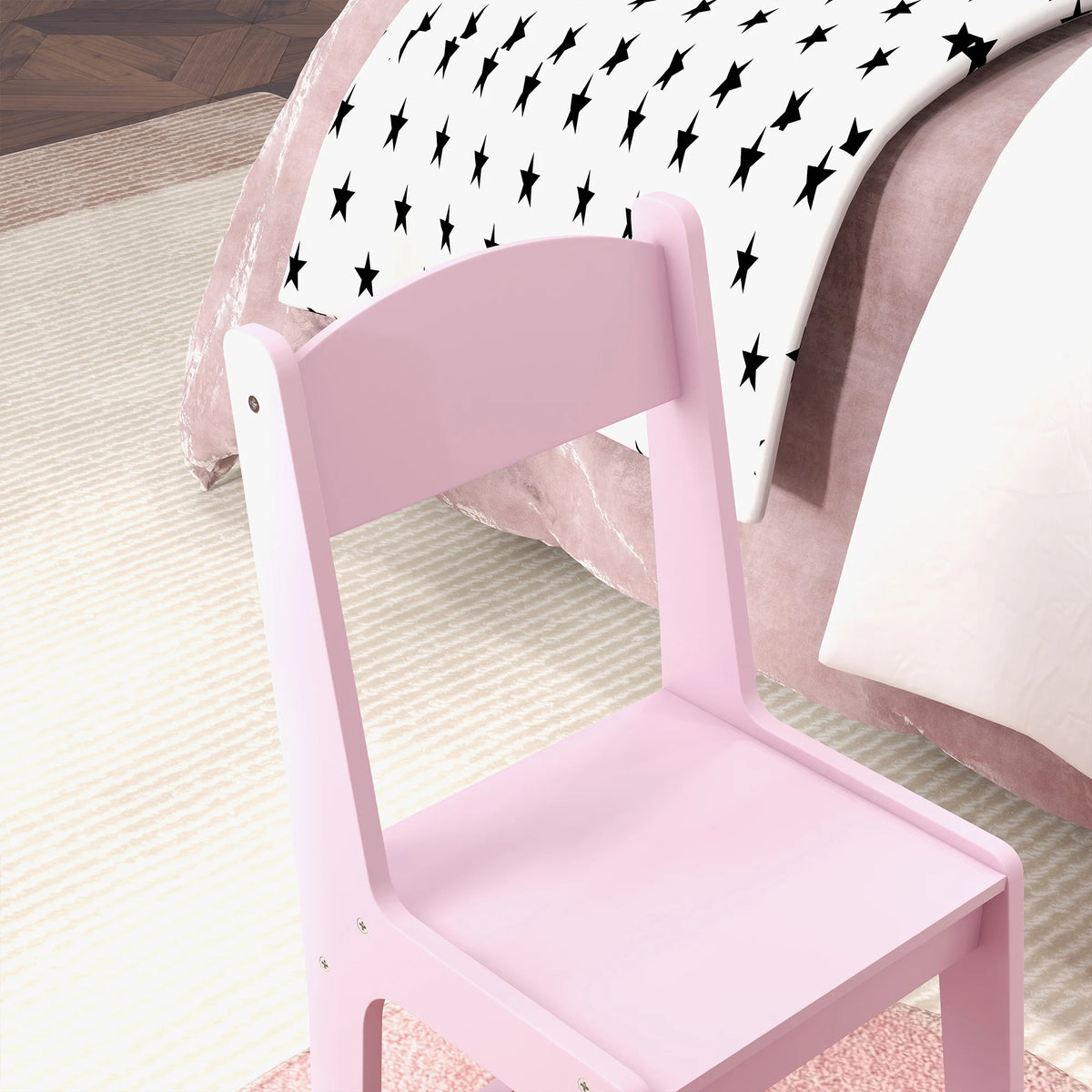 Kids Dressing Table and Stool Set with Tri-Fold Mirror and Drawer, Pink