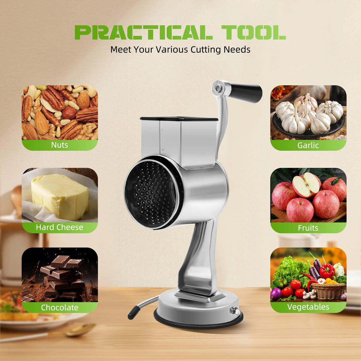 Rotary Cheese Grater with 5 Blades Manual Vegetable Slicer Nut Grinder Kitchen Tool