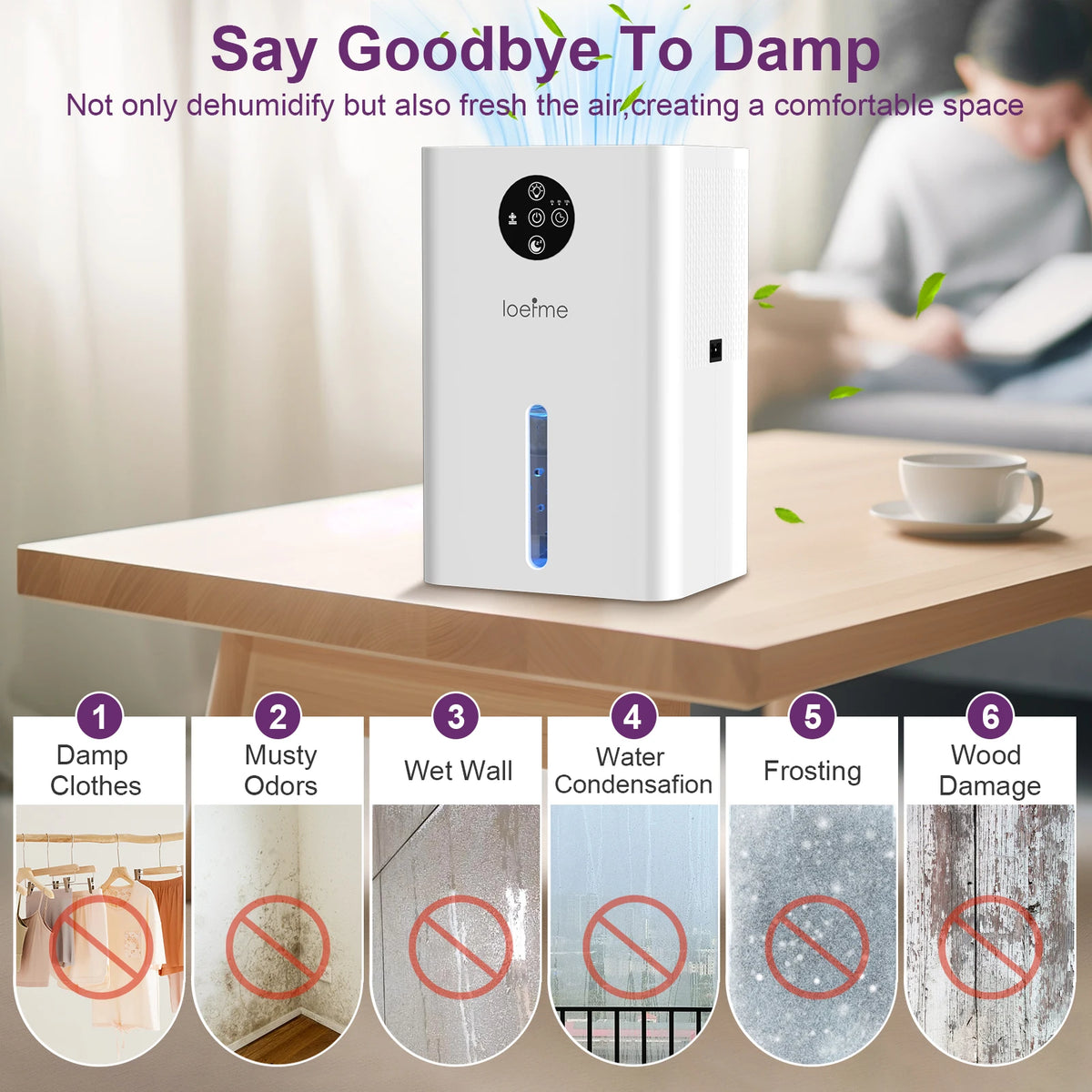 500ml per Day Mini Dehumidifier with Touch Display, 1.8L Tank