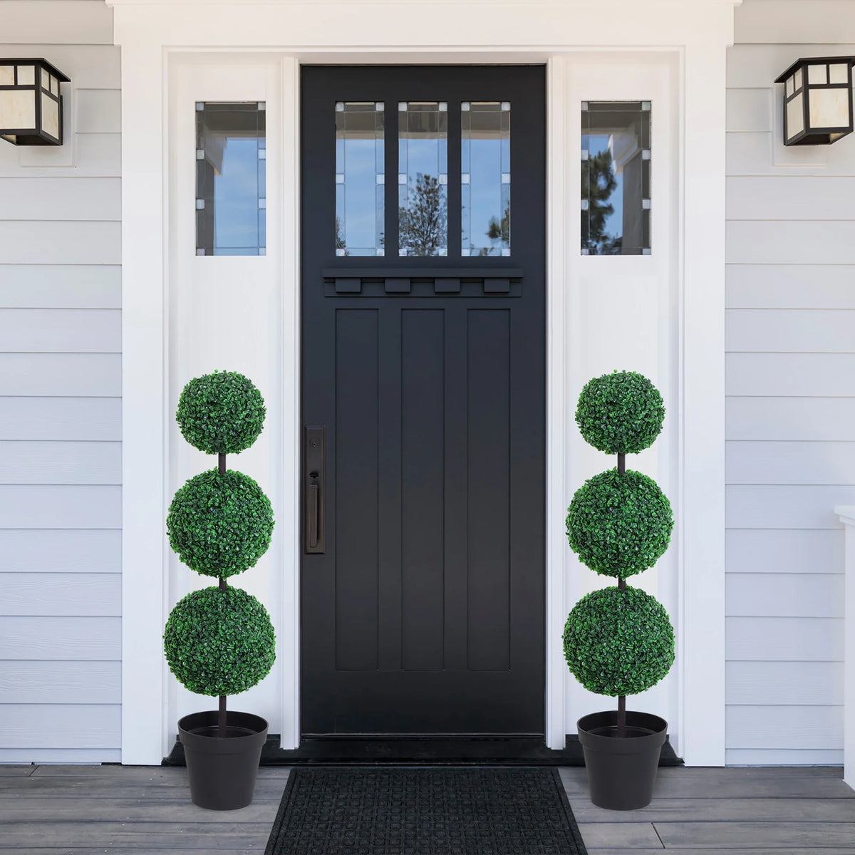 2 PCS Artificial Boxwood Three Ball Trees, Decorative Plant Leaves