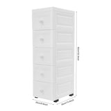 5 Drawer Rolling Storage Cabinet PP Plastic with Wheels Anti-Fall 25x34x82cm for Bedroom Kitchen Living Room