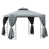 3 x 3m Metal Garden Gazebo Marquee with Double Roof, UV-Resistant Canopy and 4 Side Panels