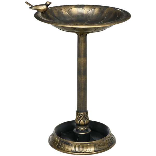 Bird Bath 72cm Tall with 2 Basins Bird Statue Flower Pattern Hand Painted Plastic Frost Resistant Bronze Tone