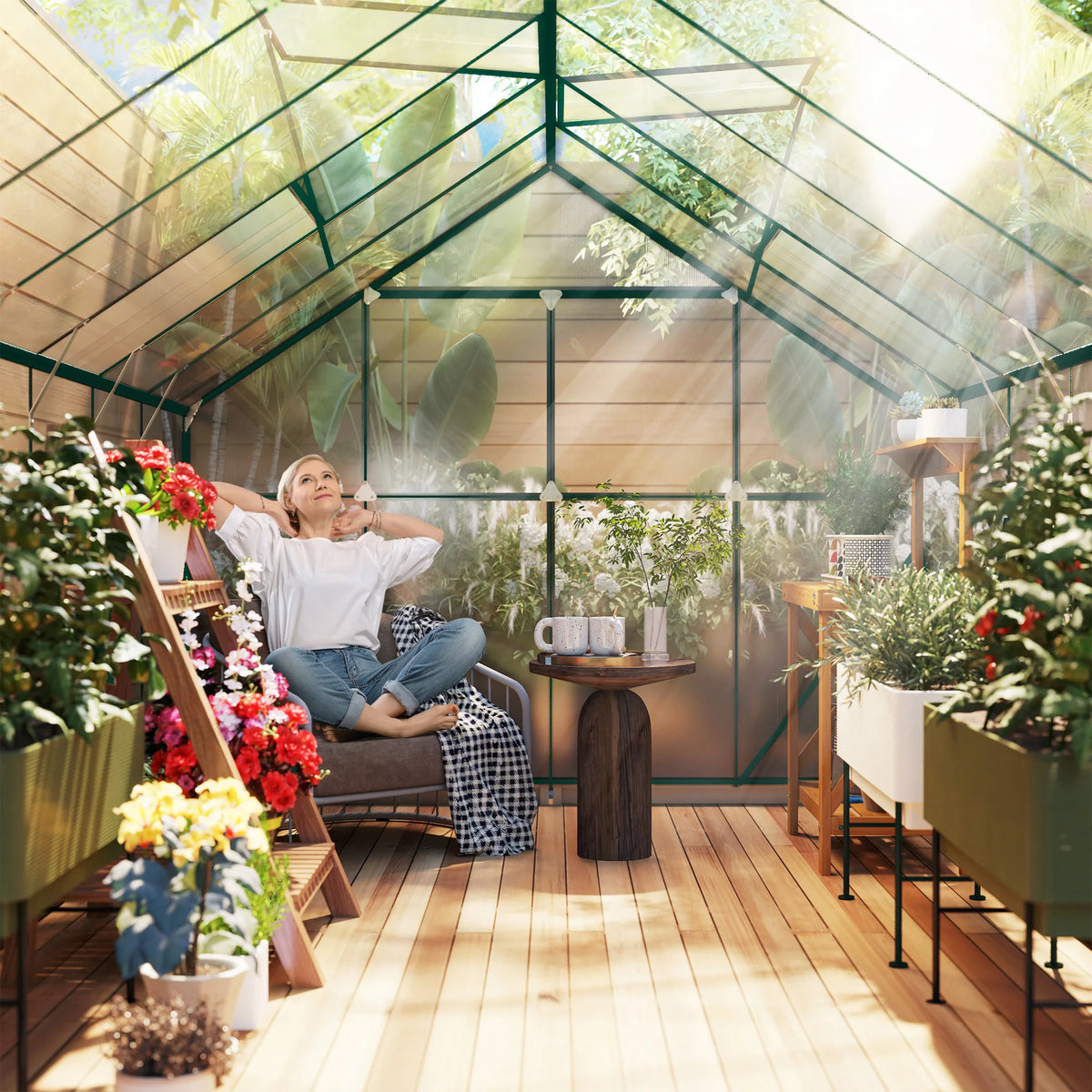12ft x 8ft Walk-in Polycarbonate Greenhouse with Double Sliding Door