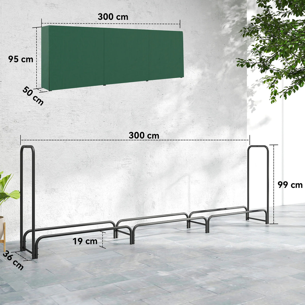 Metal Firewood Rack with Weatherproof Cover – 300 cm