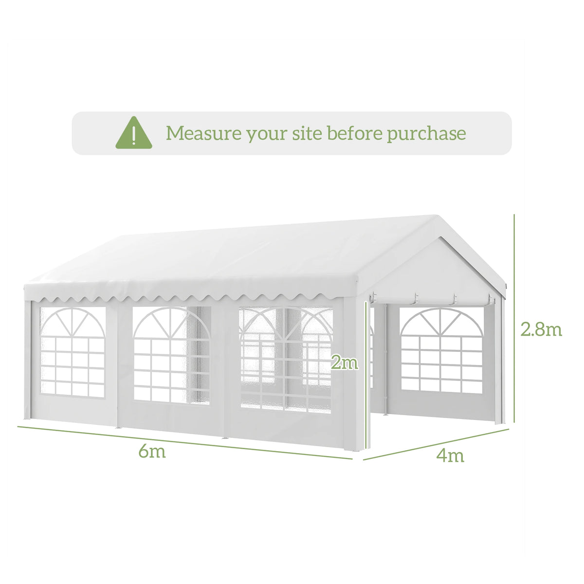 Garden Gazebo 4x6m Carport Shelter with Removable Sidewalls Double Zipper Doors and 6 Church Windows Cream
