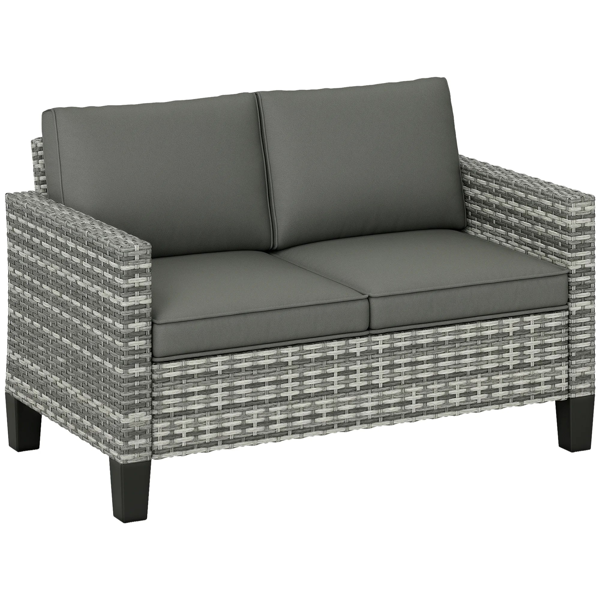2-Seater Rattan Garden Loveseat Sofa with Thick Cushions and Armrests