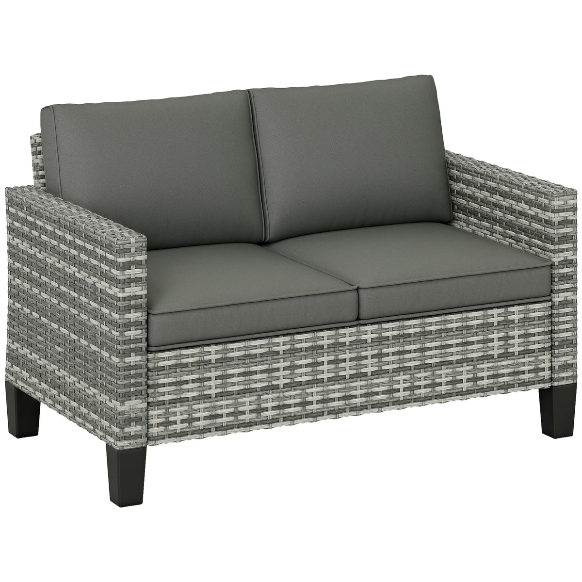 2 Seater Rattan Garden Sofa with Cushions, Wicker Loveseat with Armrests