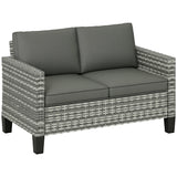2-Seater Rattan Garden Loveseat Sofa with Thick Cushions and Armrests