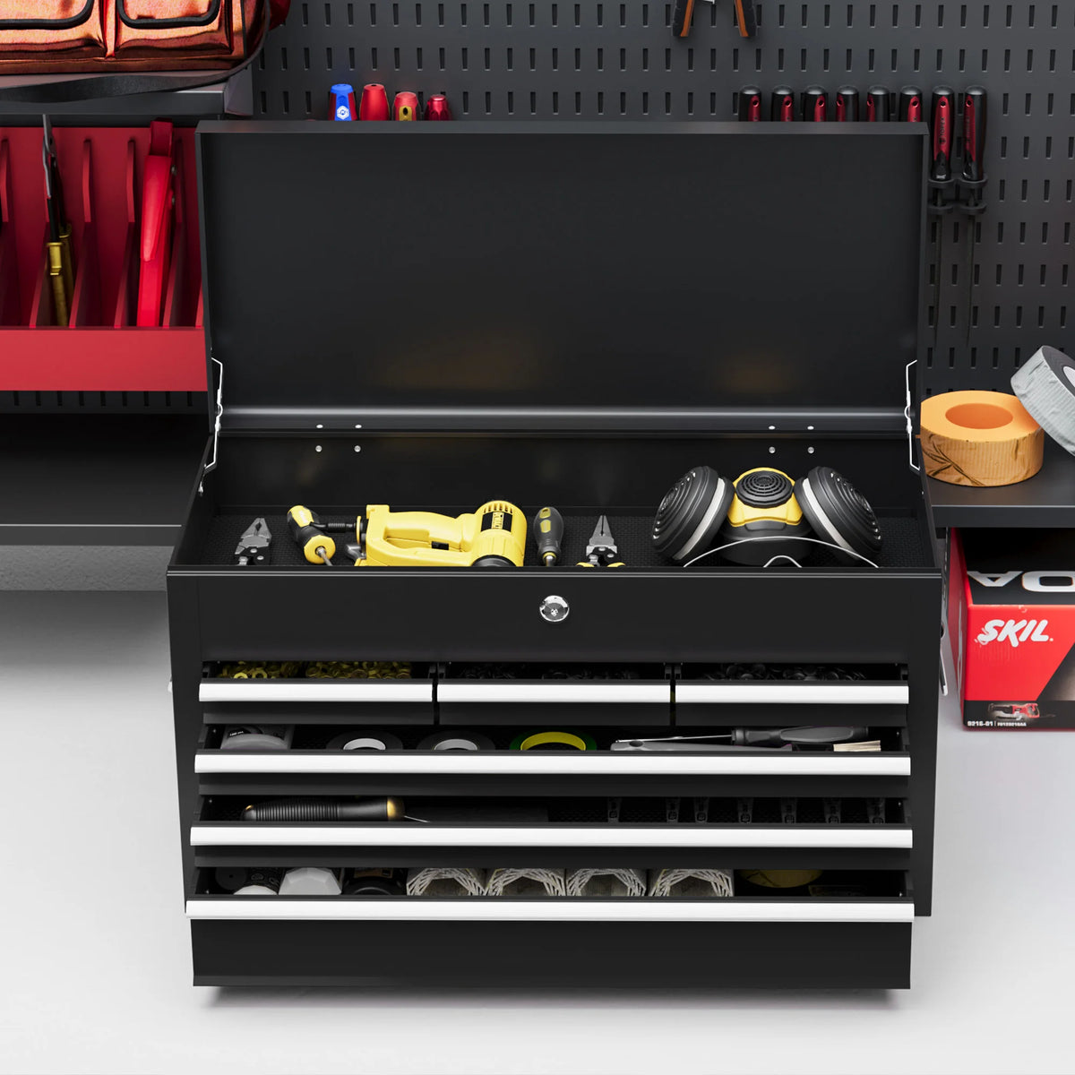 6-Drawer Lockable Metal Tool Chest with Ball-Bearing Runners, Black