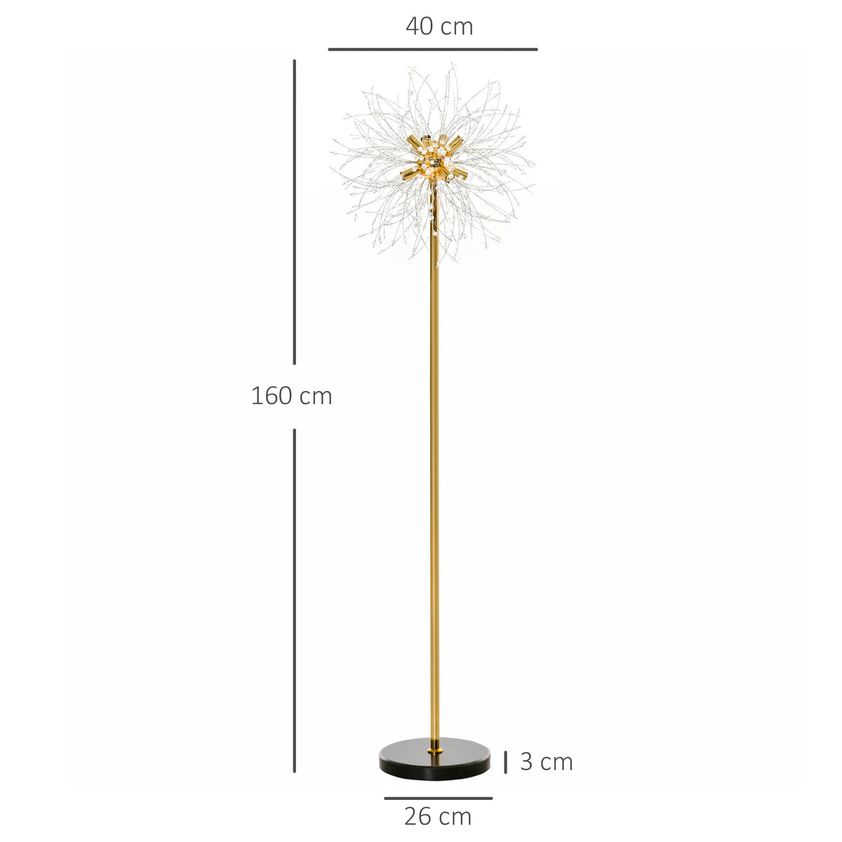 Dandelion Crystal Floor Lamp with Marble Base and Foot Switch, Gold Tone
