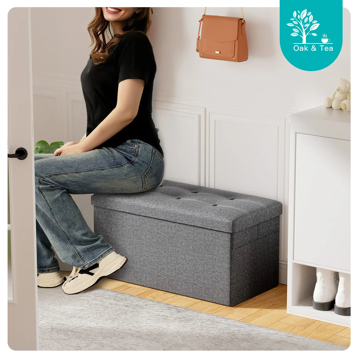Folding Storage Ottoman Bench 76cm | 150kg Capacity Hidden Storage for Living Room Hallway Bedroom