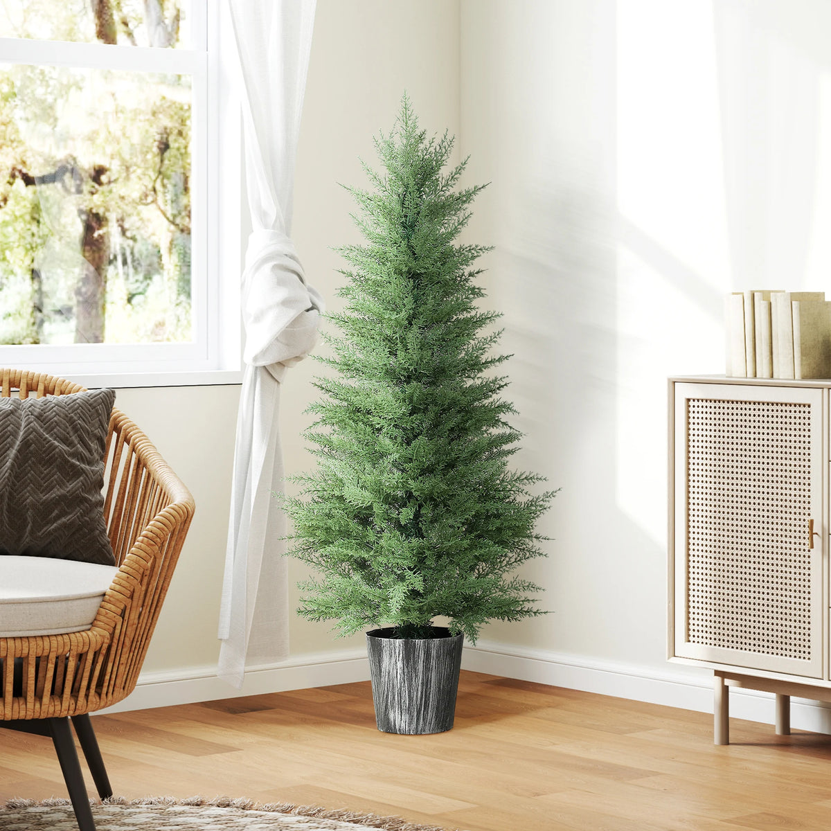 Set of 2 Artificial Cypress Trees with Pots, Indoor and Outdoor