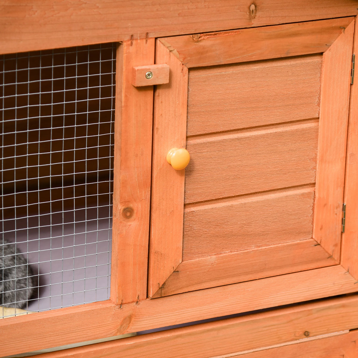 2-Tier Fir Wood Rabbit Hutch with Run, for Guinea Pigs and Small Animals