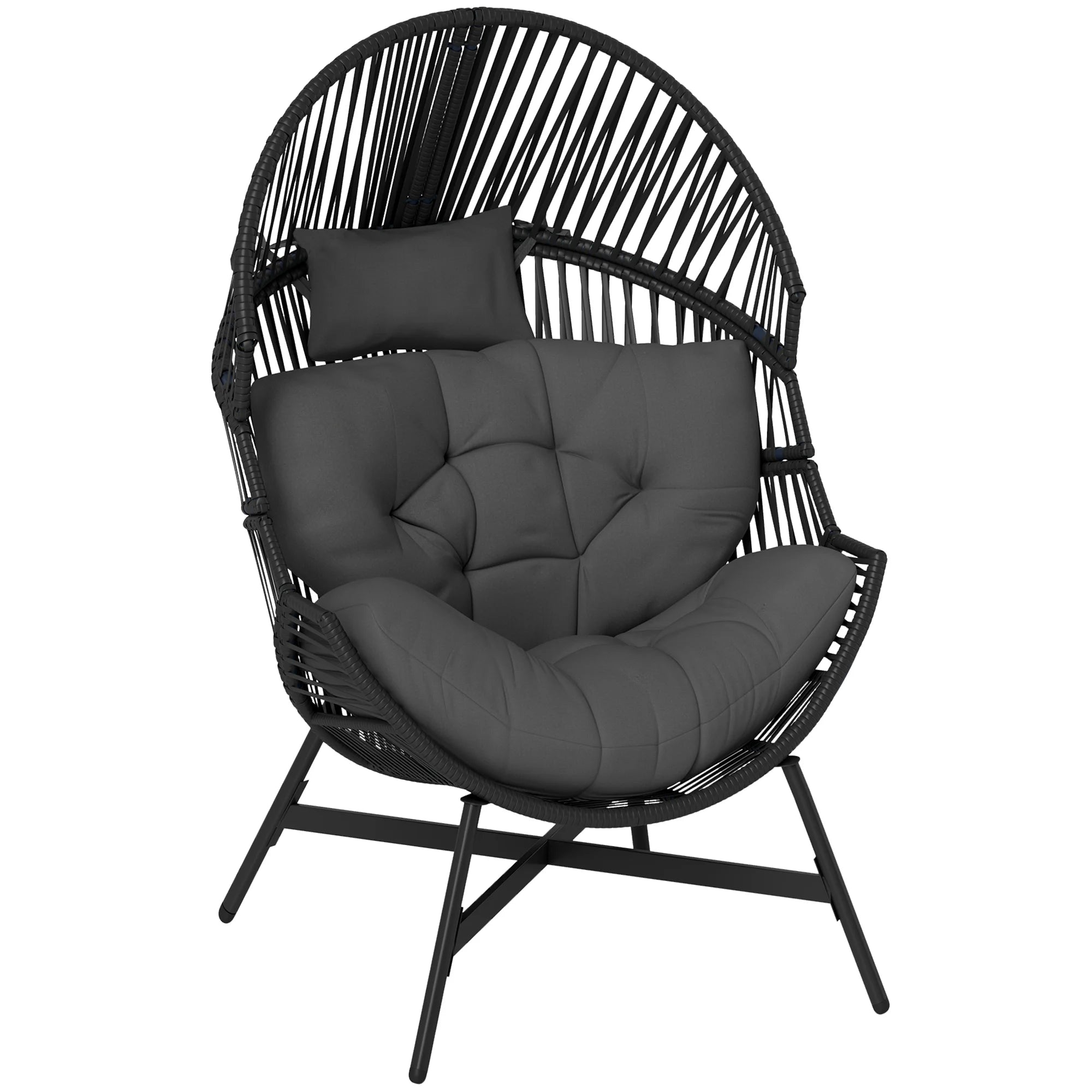 Standing Rattan Egg Chair with 11cm Seat Cushion, Neck Pillow and Four-Leg Steel Base