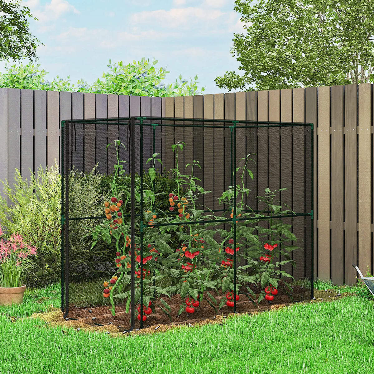 Walk-In Fruit Cage with Netting and Zipped Door, 200 x 100 x 160cm, Black
