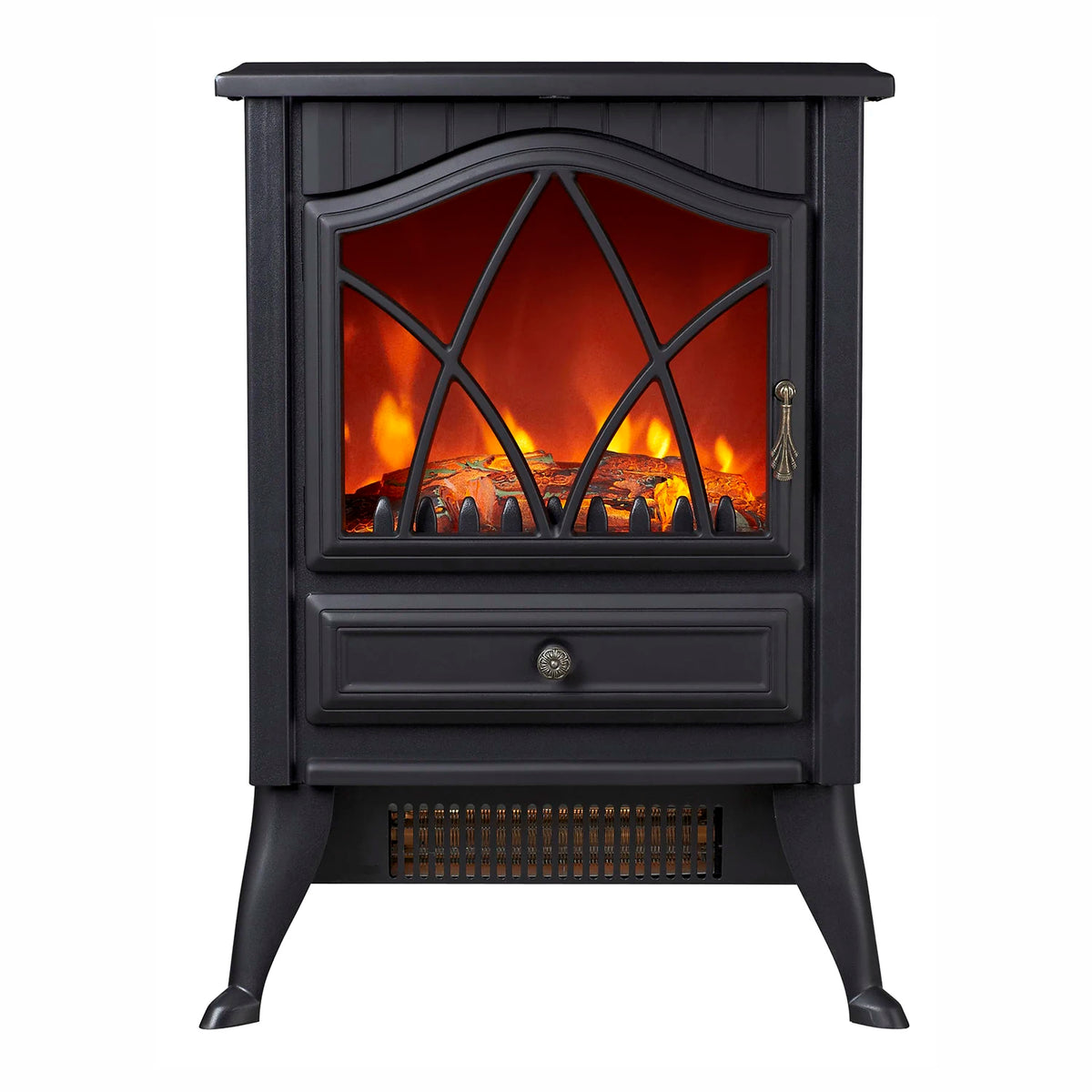 Freestanding Electric Fireplace Stove with Flame Effect, Thermostat and Overheat Protection