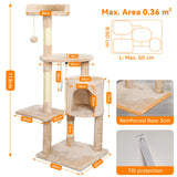 Passerscat Multi-Level Cat Tree 112cm Climbing Frame Scratching Posts Padded Perches Condo Indoor