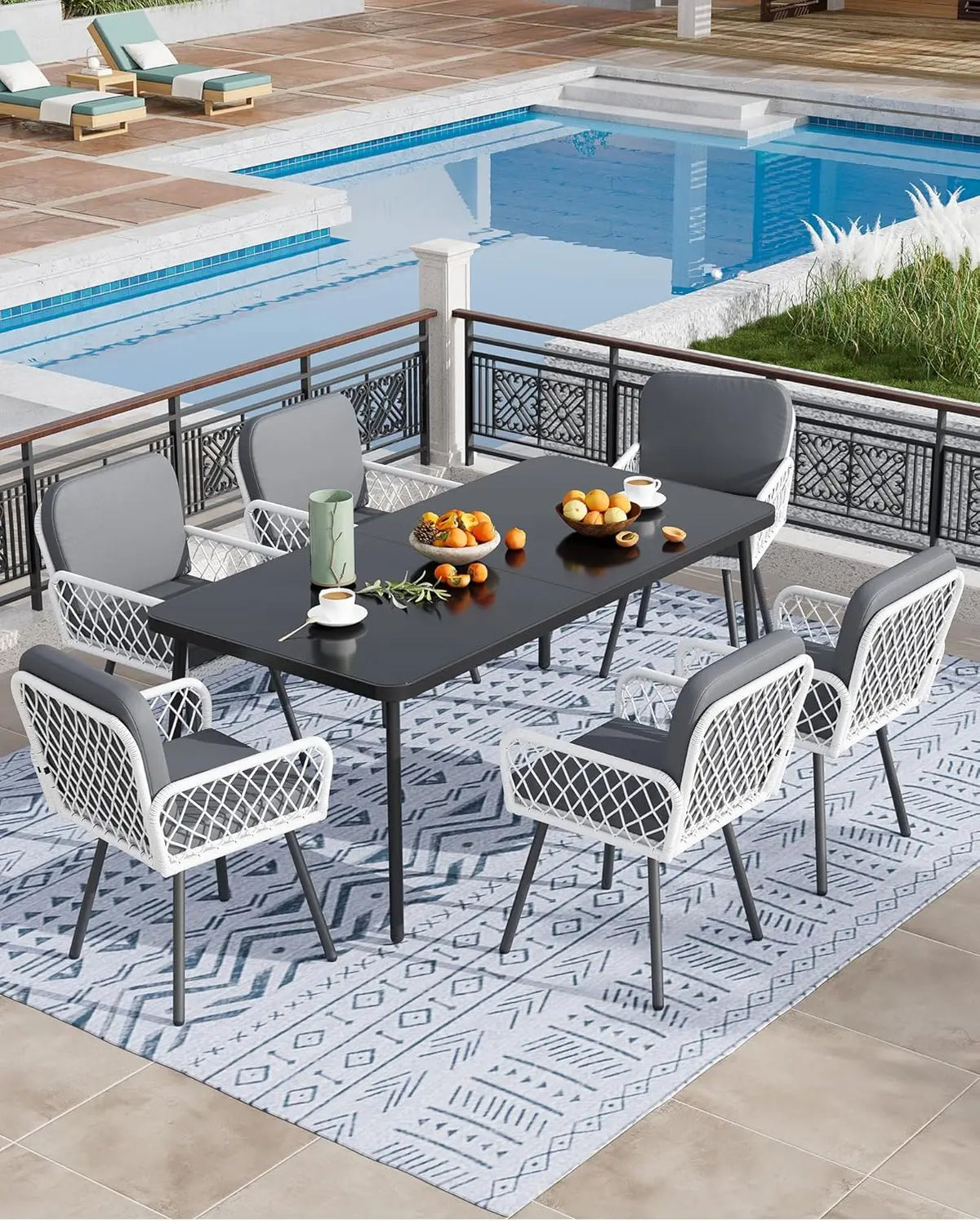 Set of 4 Modern Farmhouse Outdoor Dining Chairs PE Rattan with Cushions 350lbs Capacity for Garden Patio Balcony