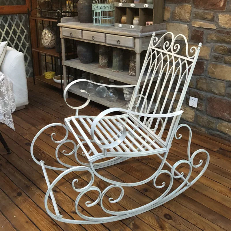 Vintage Wrought Iron Rocking Chair Scroll Design for Garden Patio Balcony Yard Living Room Outdoor Indoor