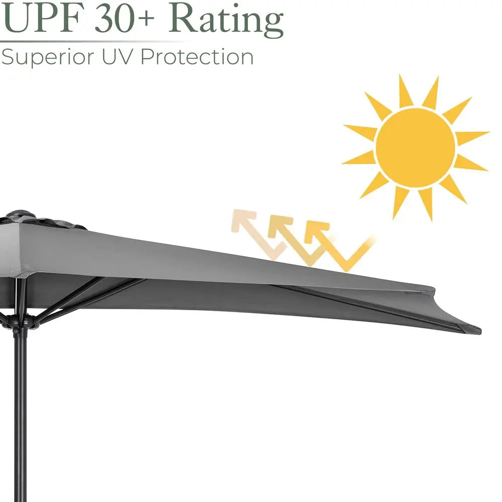 2.7m Half Parasol with Crank Handle, Wall and Balcony Garden Umbrella, UV30, Grey